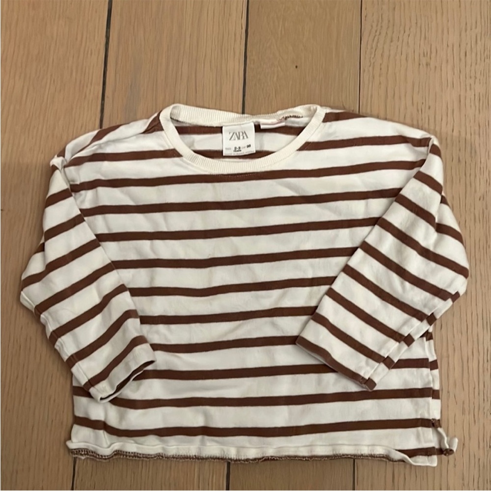 Zara Kids Brown and White Striped Shirt